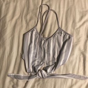 Kortni Jeane Gray Striped Tied Up Top